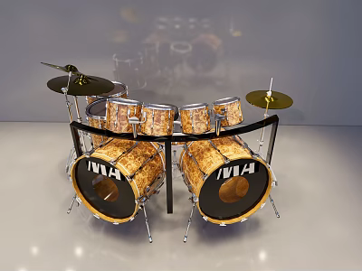 Complete INVA Drum Set With Wooden Texture Cymbals And Metal Stands 3d model