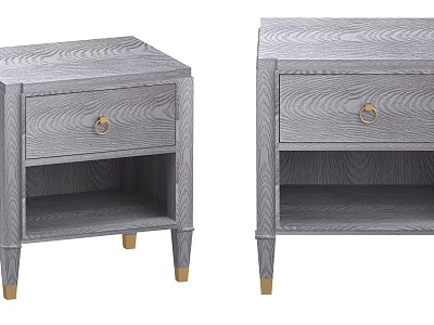 Gray Wood Grain Bedside Tables With Golden Knobs Drawer Open Shelf And Golden Legs 3d model
