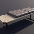 Public Bench With Gray Cushioned Seats Woven Panel And Black Metal Frame