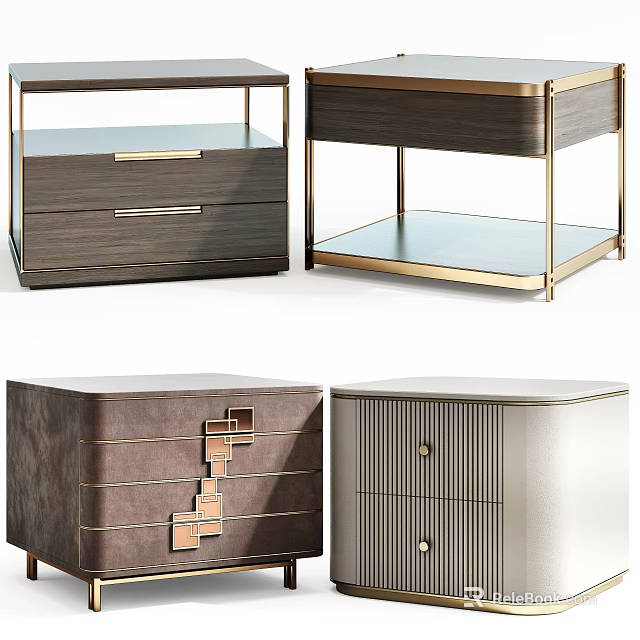 Elegant Modern Bedside Tables With Wooden Drawers And Metal Frames In Diverse Styles 3d model 