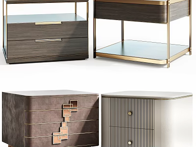 Elegant Modern Bedside Tables With Wooden Drawers And Metal Frames In Diverse Styles 3d model