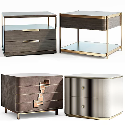 Elegant Modern Bedside Tables With Wooden Drawers And Metal Frames In Diverse Styles 3d model