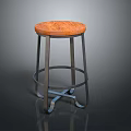 Modern Round Wooden Top Stool With Sturdy Metal Cross Legs Design