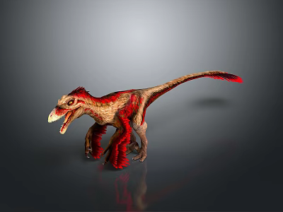 Fierce Feathered Dinosaur 3D Model With Open Mouth And Red Brown Plumage 3d model