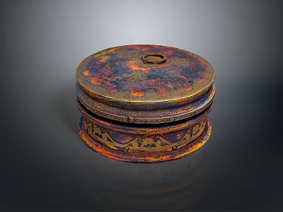 Intricately Carved Multi Layered Circular Sculpture Box With Colorful Surface Patterns 3d model