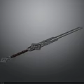 Intricate Metallic Sword With Ornate Design And Brown Leather Wrapped Hilt