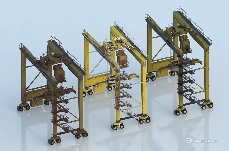 Industrial Gantry Cranes With Wheels Ladders And Metal Frame Structures 3d model 