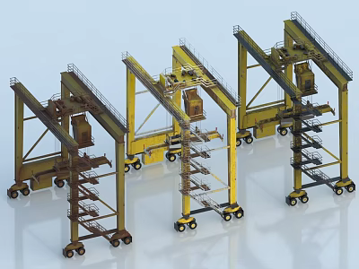 Industrial Gantry Cranes With Wheels Ladders And Metal Frame Structures 3d model