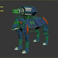 Futuristic Blue Mechanical Wolf Robot With Back Cannon And Red Accents
