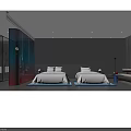 Modern Hotel Guest Room Interior Design With Comfortable Bed Round Mirror And Accent Lighting