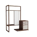 Wooden Clothes Rack with Mirror and Drawer Storage Modern Design for Bedroom