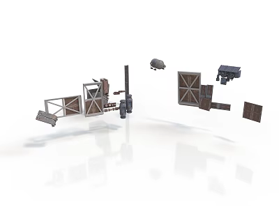 Detailed Industrial Scene Components With Metal Frames Brackets And Mechanical Panels 3d model