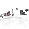 Detailed Industrial Scene Components With Metal Frames Brackets And Mechanical Panels