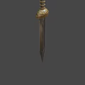 Ancient Decorative Sword With Golden Hilt And Intricate Engraved Blade Patterns