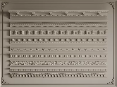 Various Crown Molding Designs With Ornate Patterns For Interior Decoration 3d model