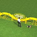 Interactive Dog Park Playground With Yellow Obstacles Green Grass And Playful Dogs