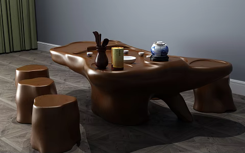 New Chinese root carving tea sea tea house 3d model