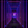 Modern KTV Corridor With Purple Blue Neon Lights Illuminated Lines Signage And Tech Vibe