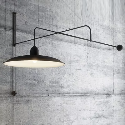 Modern Minimalist Wall Lamp With Black Metal Bracket And White Lampshade Illuminated On Concrete Wall 3d model
