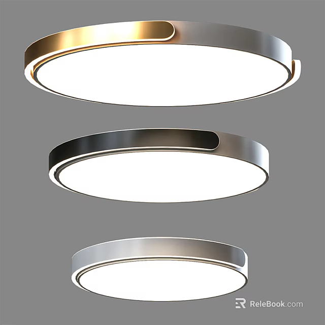Three Round Ceiling Lights With Different Colors And Modern Sleek Design 3d model 