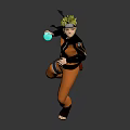 Blonde Haired Ninja Character In Orange Black Outfit Holding Blue Energy Ball In Dynamic Stance