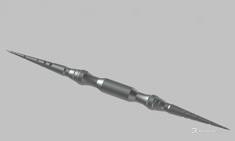 3D Model of Slender Metal Object With Sharp Ends And Threaded Middle 3d model