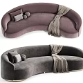 Luxury Upholstered Curved Double Seater Sofa With Throw Pillows And Plush Blanket For Cozy Living Room