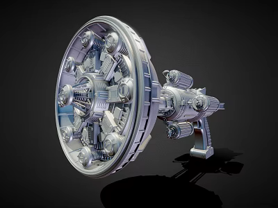 Futuristic Sci Fi Weapon with Metallic Circular Structure Multiple Components and Launch Mechanism 3d model