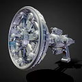 Futuristic Sci Fi Weapon with Metallic Circular Structure Multiple Components and Launch Mechanism 3d model