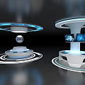 Modern Tech Display Stands With Circular Rings Blue Lighting And Screens 3d model