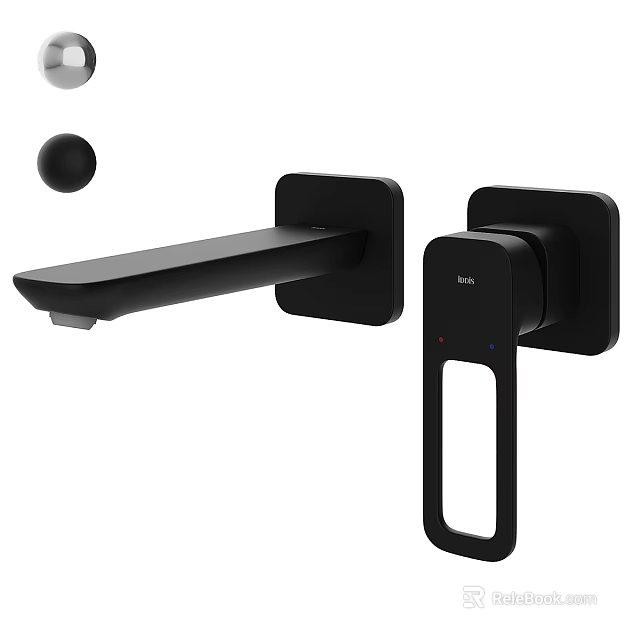 Modern Black Wall Mounted Faucet With Sleek Spout And Control Panel Design 3d model 