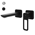 Modern Black Wall Mounted Faucet With Sleek Spout And Control Panel Design