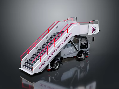 Qatar Airport Ground Services Mobile Boarding Elevator With Red Handrails And Staircase 3d model