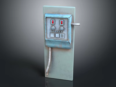 Blue Control Panel With Red Indicator Lights Metal Handle And Wiring 3d model