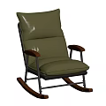 Comfortable Green Leather Rocking Chair With Wooden Armrests And Metal Frame