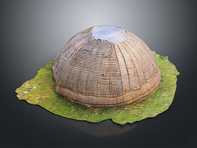 Cartoon Style Straw Woven Dome Structure On Green Grassy Base With White Top Section 3d model
