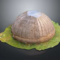Cartoon Style Straw Woven Dome Structure On Green Grassy Base With White Top Section