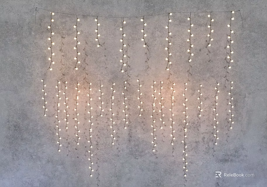 Cozy Hanging Decorative Lights with Warm White Glow on Gray Wall 3d model