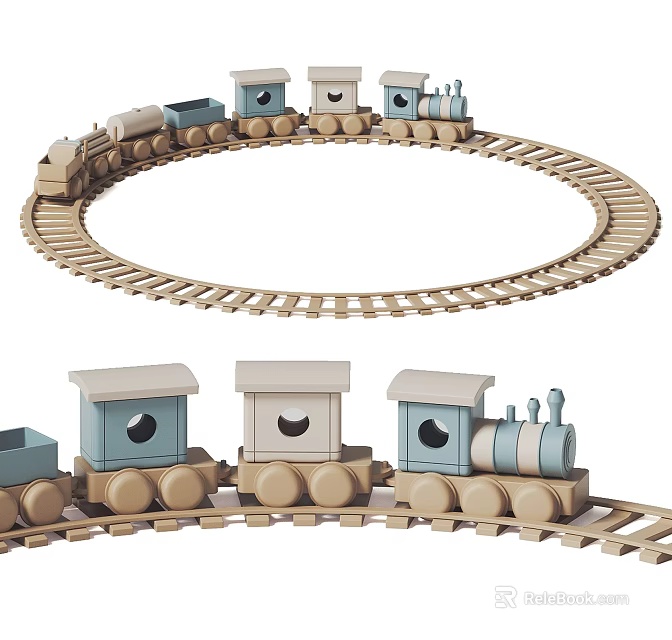 Wooden Building Blocks Toy Train With Circular Track And Carriages 3d model 