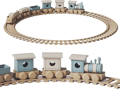 Wooden Building Blocks Toy Train With Circular Track And Carriages 3d model