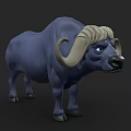 Blue 3D Cartoon Buffalo Character With Golden Mane And Large Horns