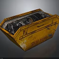 Orange Worn Skip Bin Filled With Black Waste On Dark Surface SKIP HIRE 3d model