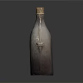 Vintage Metal Flask with Flat Round Shape Wooden Cork Top Side Handle for Daily Use