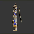 Mythical Winged Character In Gold And Blue Armor With Egyptian Fantasy Creature Details