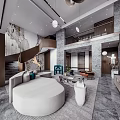 Modern Duplex Living Room Interior With Marble Wall Spiral Staircase And Hanging Lights