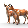Three Deer Male With Antlers Female And Fawn Standing With Brown Bodies White Spots