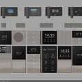 Various Modern Switch Panels With Digital Time Display Button Controls And Sockets