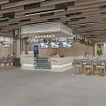 Modern Restaurant Interior With Wooden Ceiling Bar Counter And Green Plants