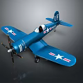 Blue Vintage Military Model Airplane With White Stars Stripes 1F Markings Propeller And Wheels