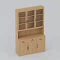 Wooden File Cabinet With Glass Doors Upper Shelves And Lower Drawers